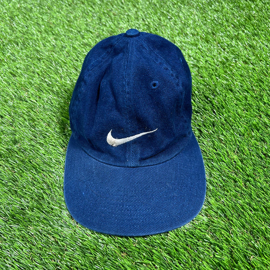 1990s Nike White Check Blue Corduroy Hat Size One Size USED v16812