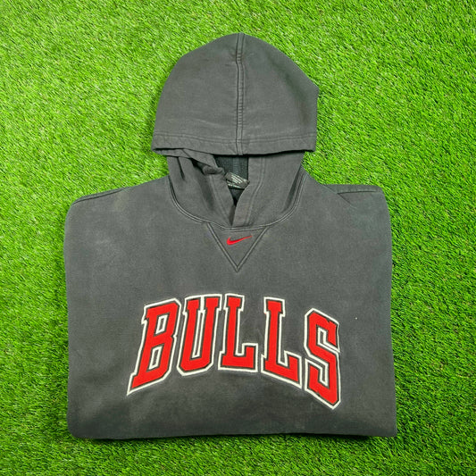 Y2K Nike Bulls Center Swoosh Black Hoodie Size Large USED v17676