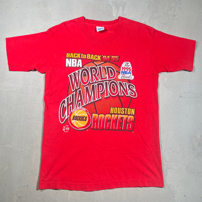 1995 Houston Rockets Red Back to Back Champs Tee Size Medium USED v15178