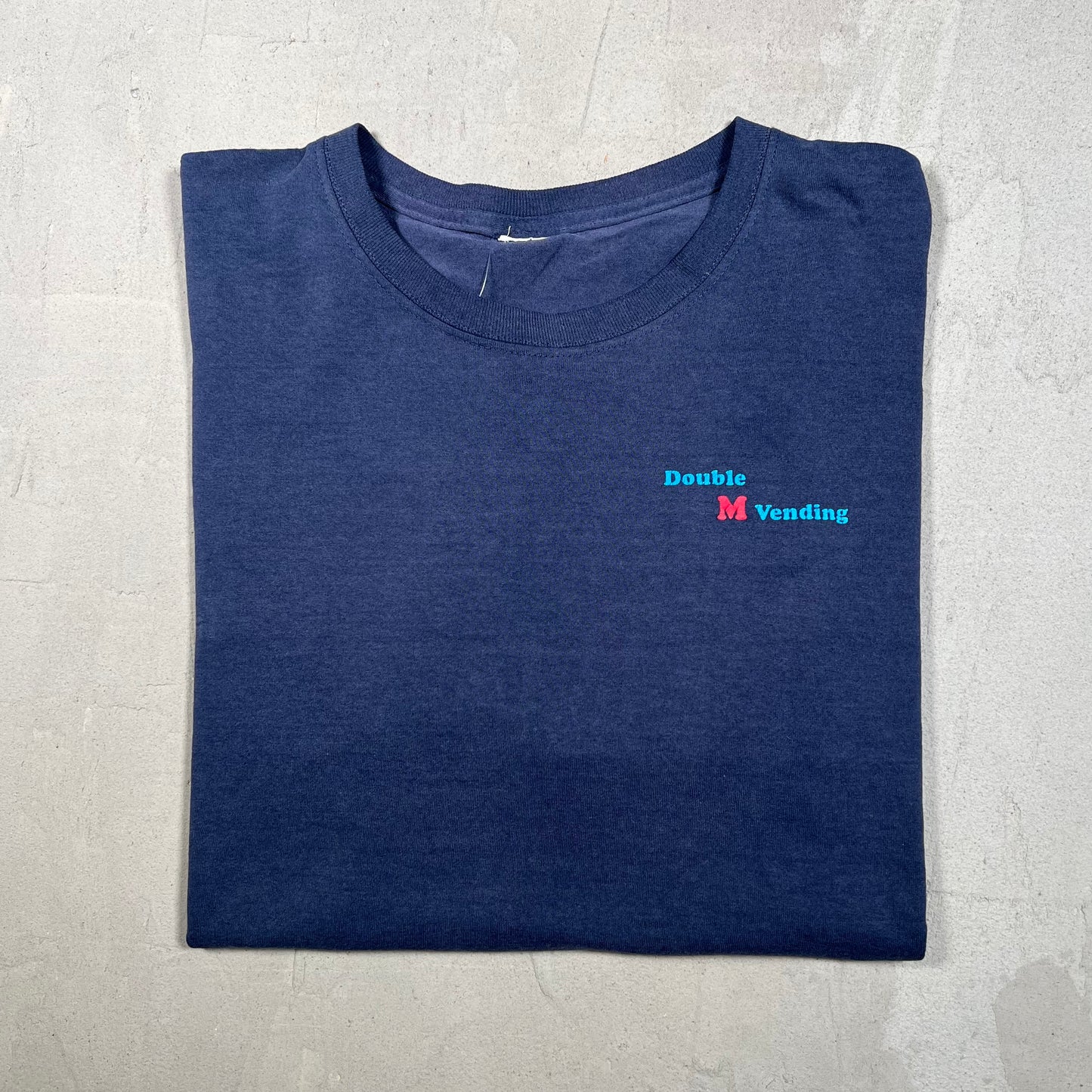Y2K Double M Vending Navy Blue Tee Size Large USED v18330