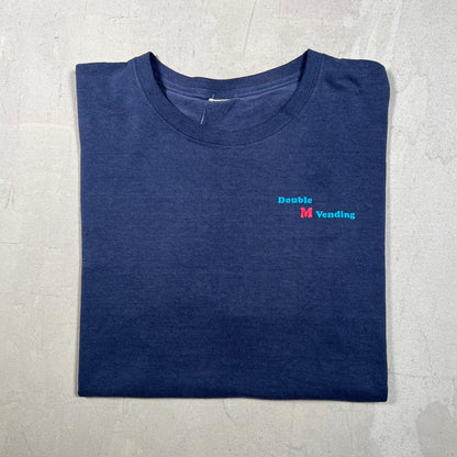 Y2K Double M Vending Navy Blue Tee Size Large USED v18330