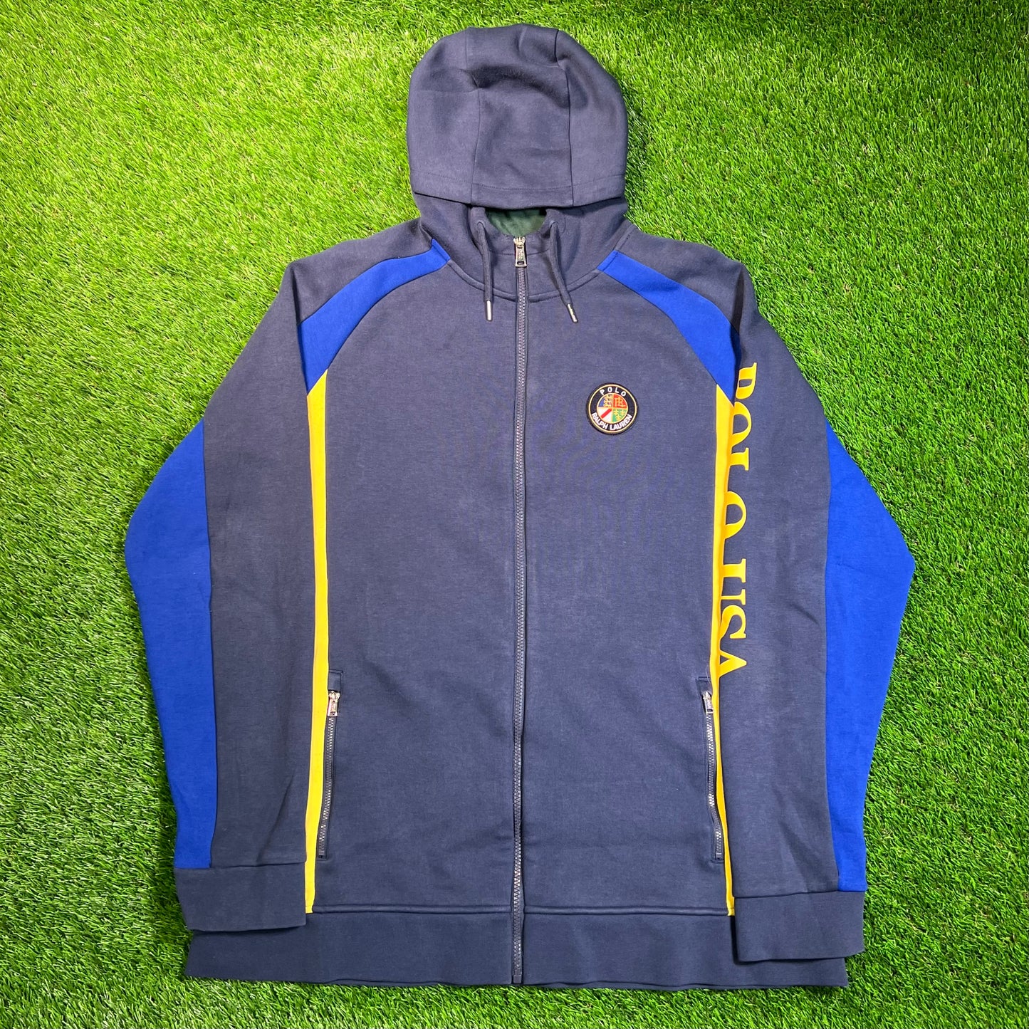 Y2K Polo Ralph Lauren Blue/Yellow Full Zip Hoodie Size XXL USED v18863