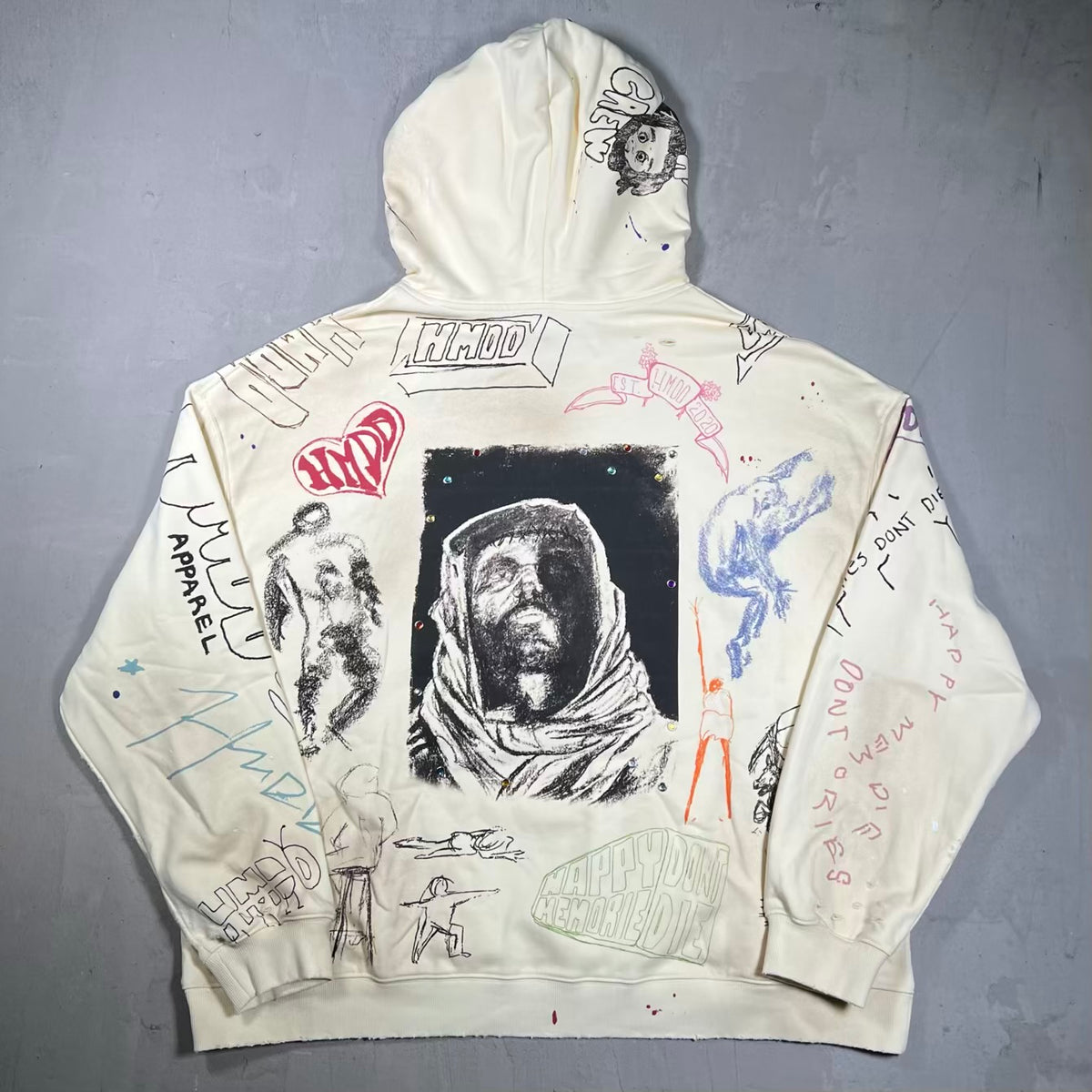 HMDD Sketch Cream Hoodie Size XL USED x18679
