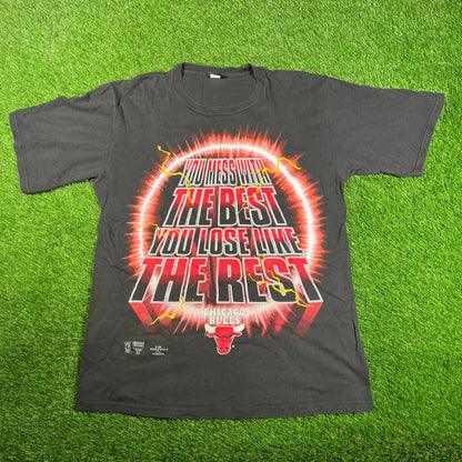 1995 Chicago Bulls Mess with The Best Lose Like The Rest Black Tee Size XL USED v18046