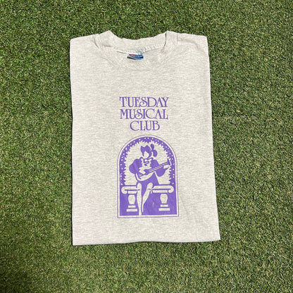 1990s Tuesday Musical Club Grey Tee Size XL USED v16126