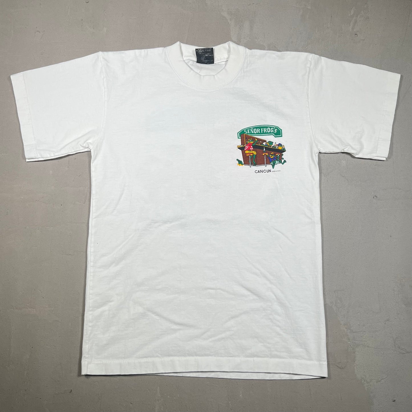 Senor Frogs Cancun Bar Logo White Tee Size Medium USED v19115