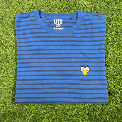 Kaws Uniqlo Blue Stripe Tee Size Medium USED x14796