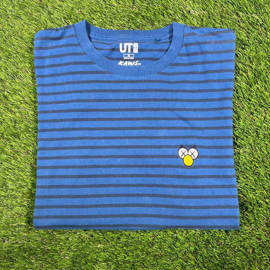 Kaws Uniqlo Blue Stripe Tee Size Medium USED x14796