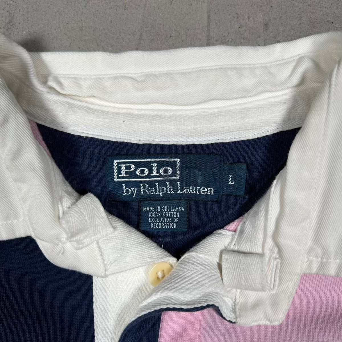 Y2K Polo Ralph Lauren Pink Navy Rugby Longsleeve Size Large USED v20316