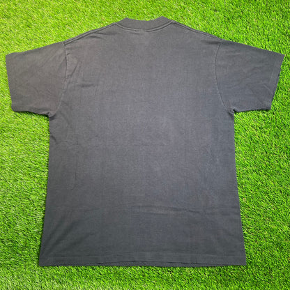 1980s Batman TV Logo Black Tee Size Large USED v18845