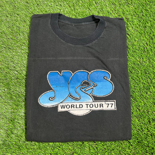 1977 YES Black Tour Tee Size Medium USED v16523