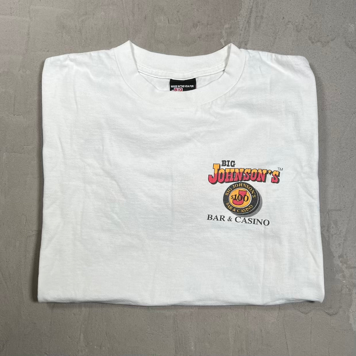1992 Big Johnson Bar Casino White Tee Size Large USED v20352
