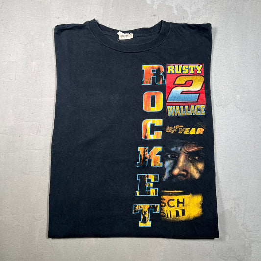 1996 Rusty Wallace "Rocket" Black Tee Size Large v19188