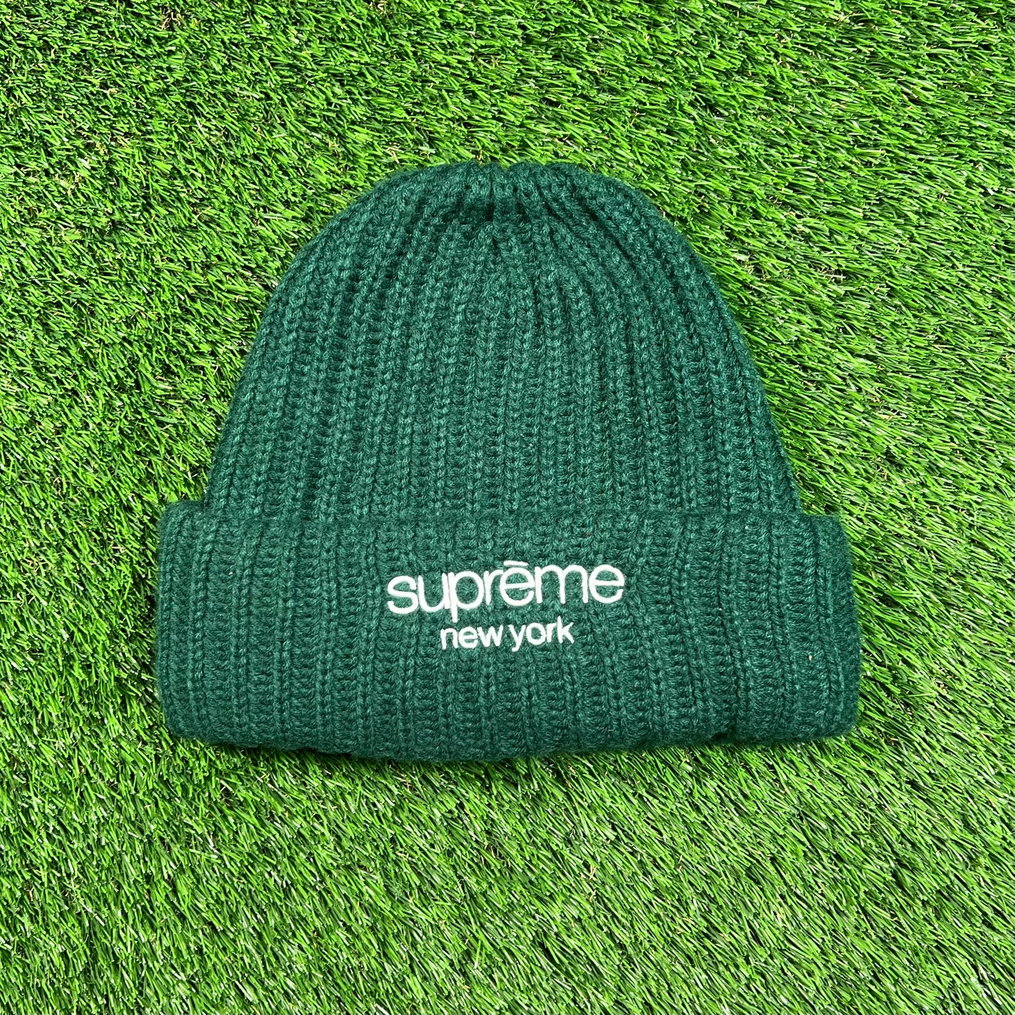 Supreme Ribbed Classic Logo Green Beanie (2024) USED x16494