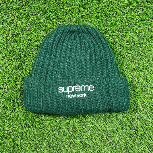 Supreme Ribbed Classic Logo Green Beanie (2024) USED x16494