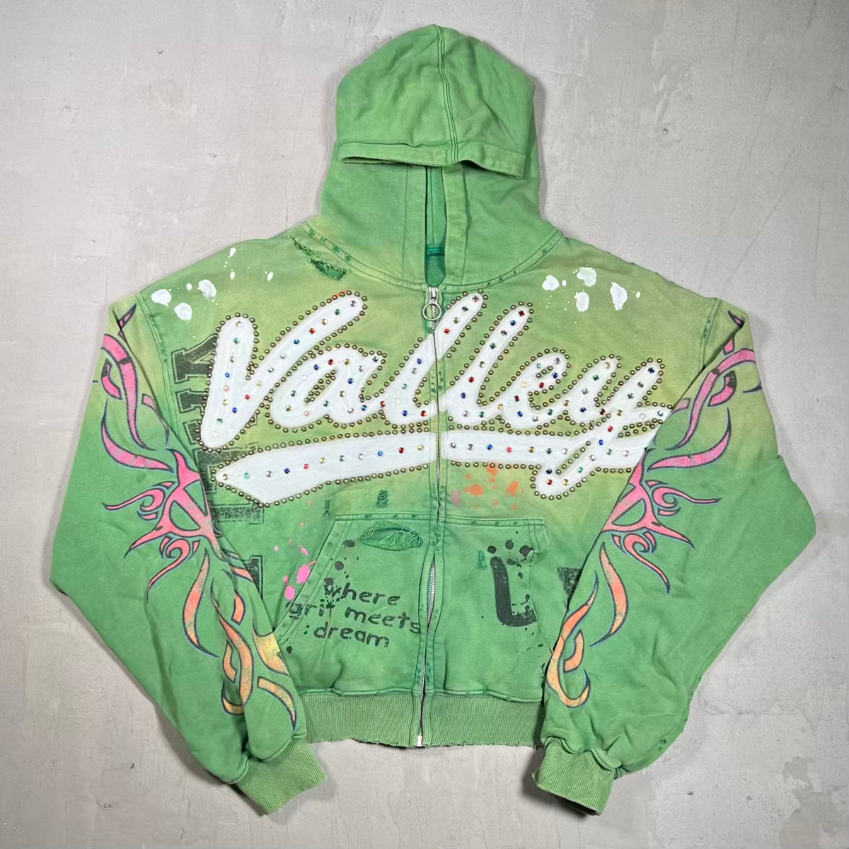 Vale Forever Inferno Green Zip Up Hoodie Size Large USED x18379