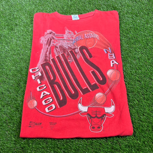 1990s Chicago Bulls Aerial Assault Salem Tag Red Tee Size XL USED v16741