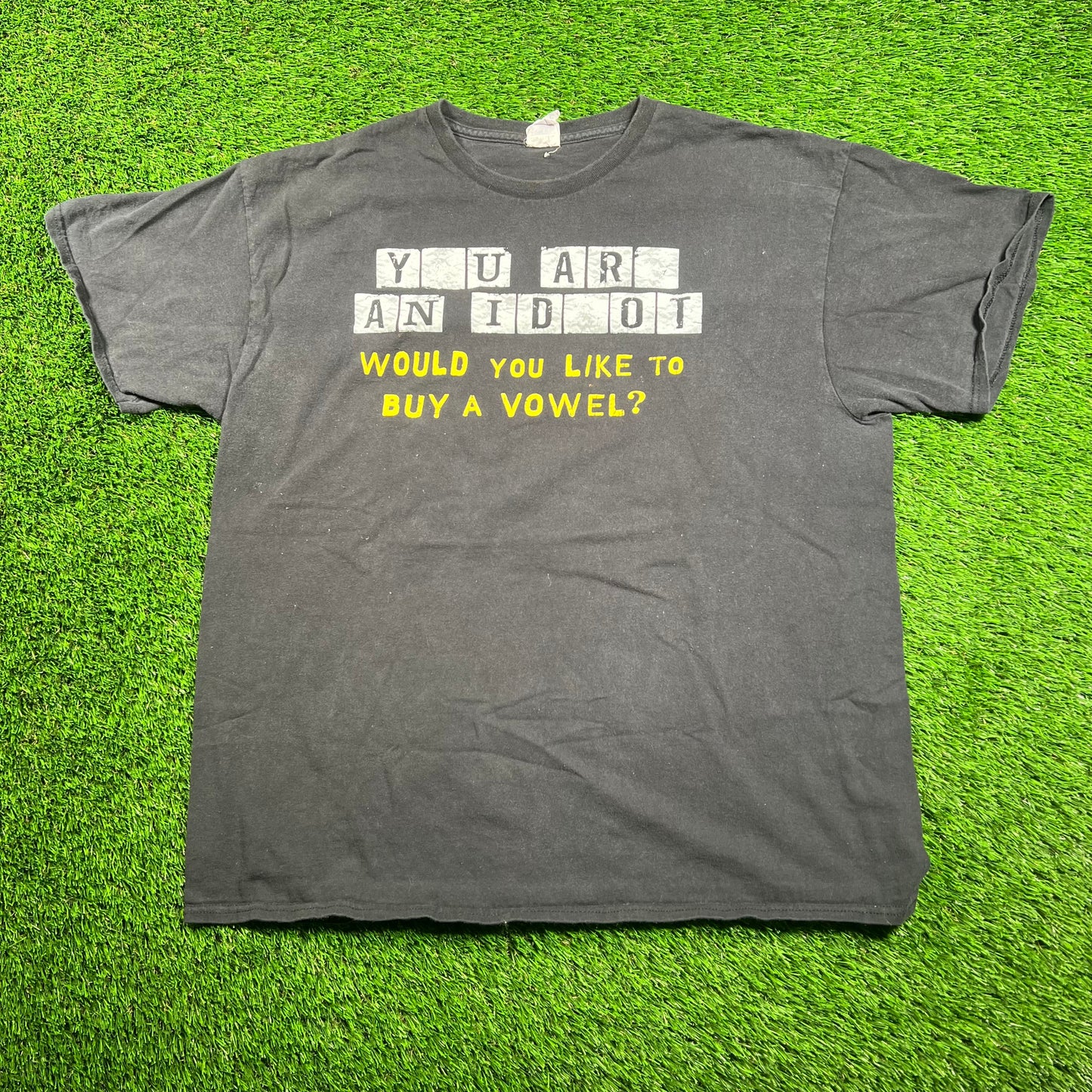 Y2K You Are An Idiot Vowel Black Tee Size XL USED v18324