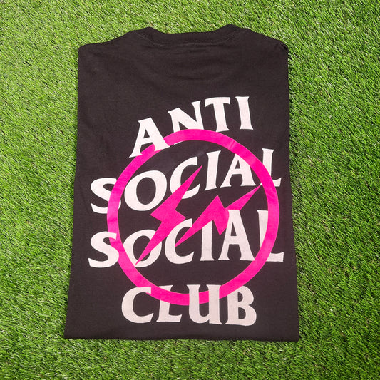 Anti Social Social Club Fragment Pink Logo Black Tee Size Medium USED x15313