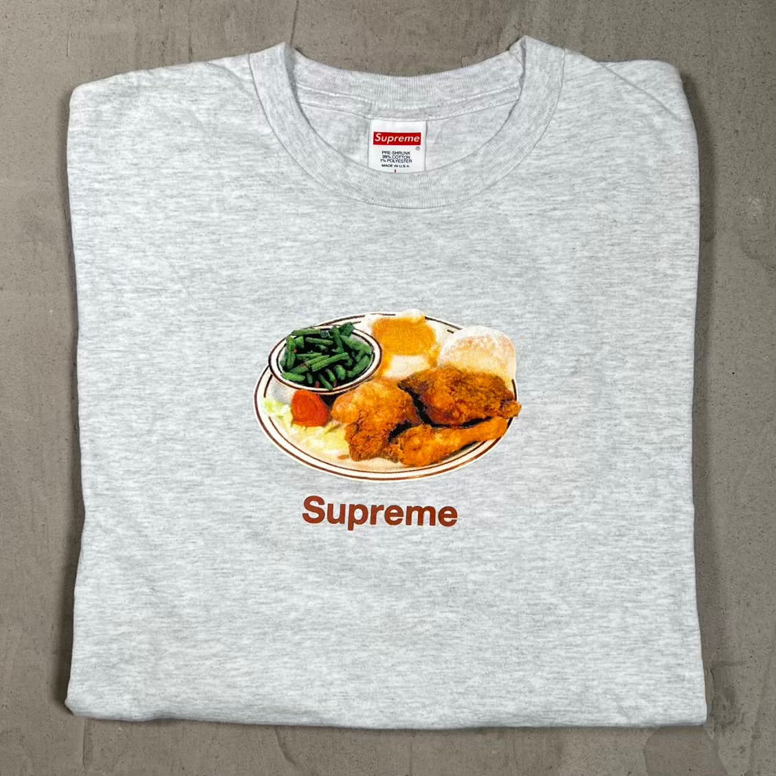Supreme Chicken Dinner Tee Ash Grey (2018) Size Large USED x18524