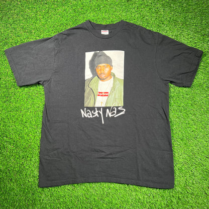 Supreme Nas (2017) Photo Black Tee Size Large USED x16679