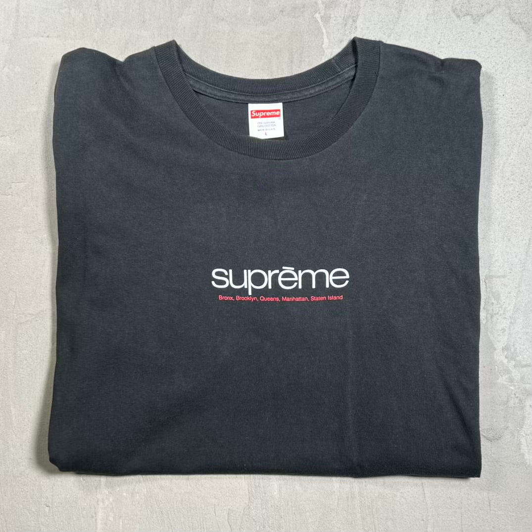 Supreme Classic Logo Black Tee Size Large USED x18497