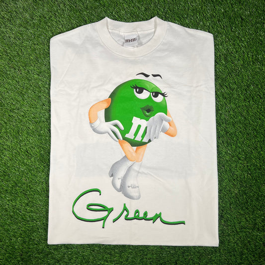 2011 Green M&M "Blowing Kiss" White Tee Size XL USED v17493