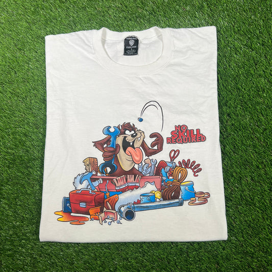 1996 Taz "No Skill Required" White Cartoon Tee Size Large USED v17069