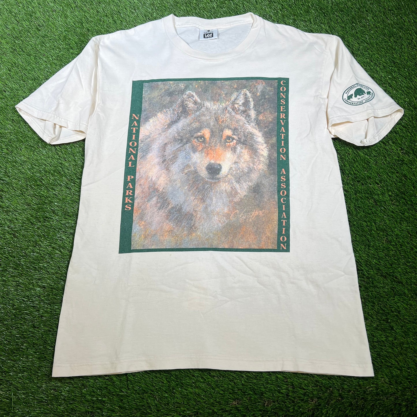 1990s National Parks Conservation Associastion Wolf Tee White Size Large USED V16542
