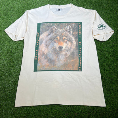 1990s National Parks Conservation Associastion Wolf Tee White Size Large USED V16542