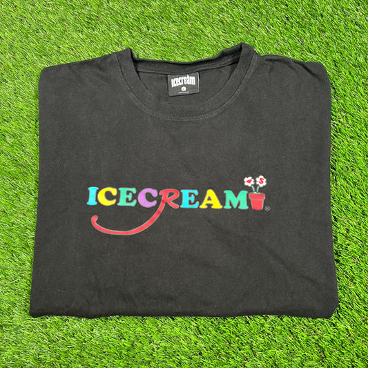 IceCream Black Flower Pot Logo Tee Size Large USED x14813