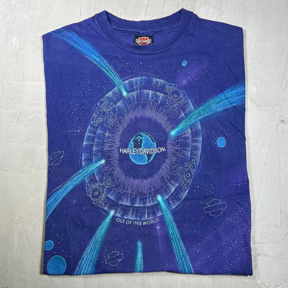 1995 Harley Davidson Out of This World Galaxy Purple AOP Tee Size XL USED v20049