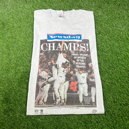 1996 Yankees Newsday Champs Grey Tee Size XL USED v16695