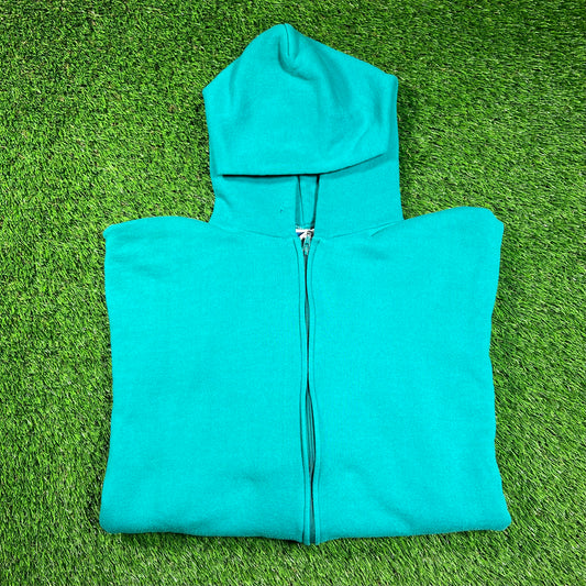 1990s Russell Athletic Blank Teal Zip Up Hoodie Size XXL USED v18600