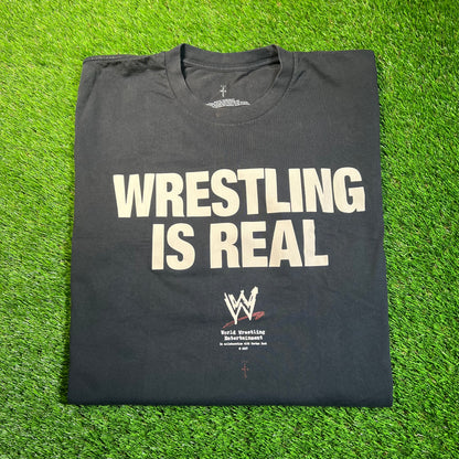 WWE Travis Scott "Wrestling Is Real" Navy Tee Size XL NEW x16818
