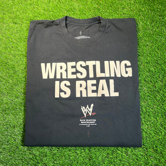 WWE Travis Scott "Wrestling Is Real" Navy Tee Size XL NEW x16818