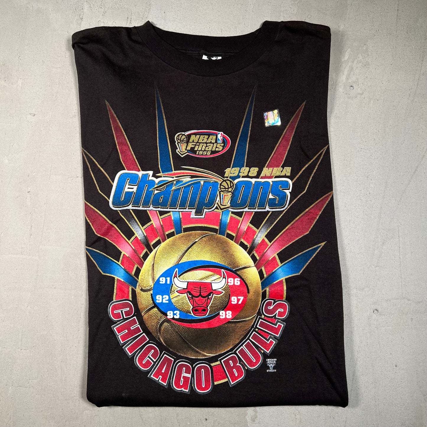1998 Chicago Bulls NBA Champions Starter Tag Black Tee Size XL NEW v16738