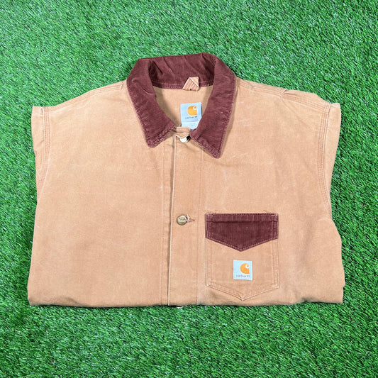 Y2K Carhartt Brown Tan Light Jacket Brown Collar Size XL USED v17068