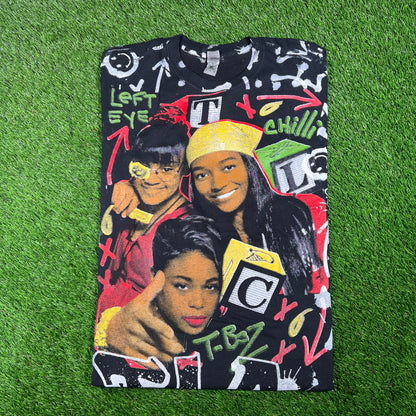 TLC Black Bootleg AOP Rap Tee Size Large USED v18011