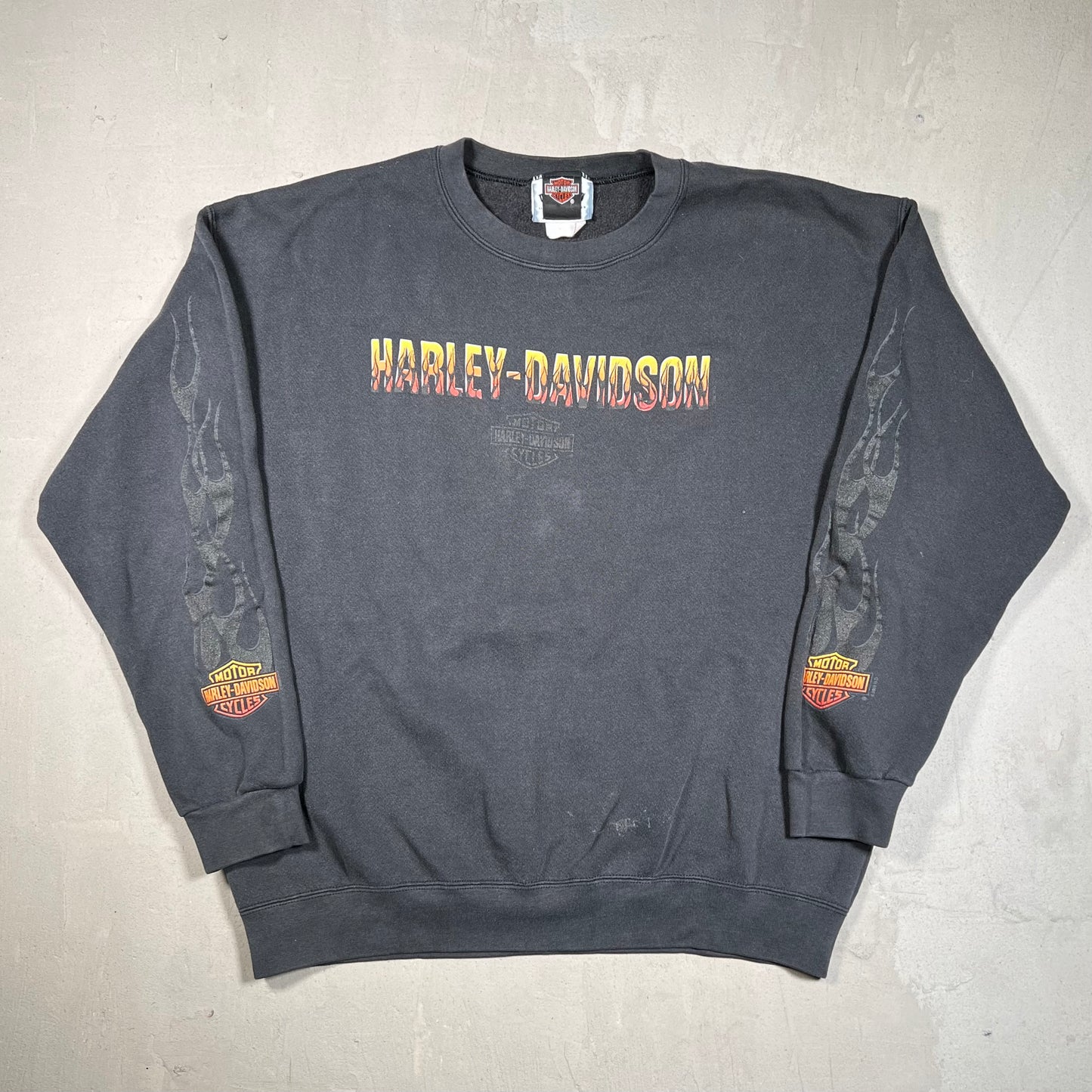 1990s Harley Davidson Flame Crewneck Black Size Large USED v19510