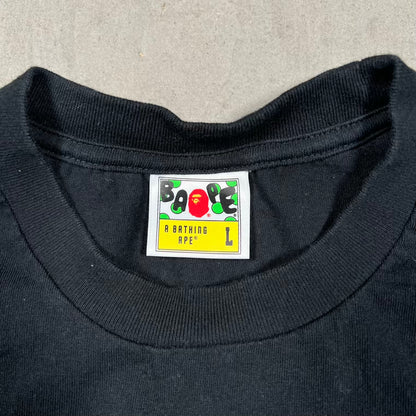 Bape Busy Work Camo Logo Black Tee Size Large USED x18935