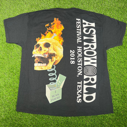 Travis Scott 2018 Astro World Fire Skull Black Tee Size Large USED x14529
