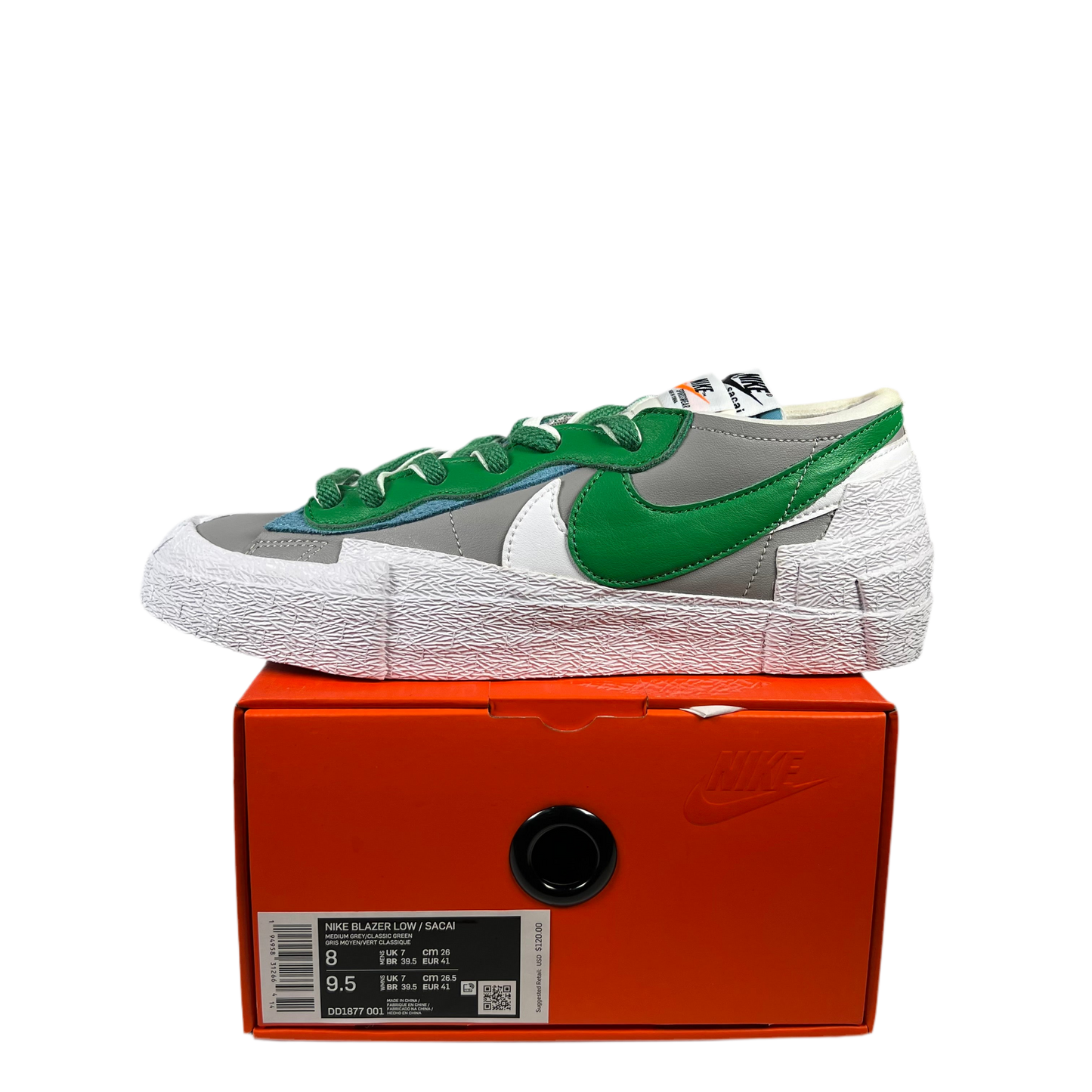 Nike Blazer Low Sacai Grey Green (2021) Size 8 NEW s18435