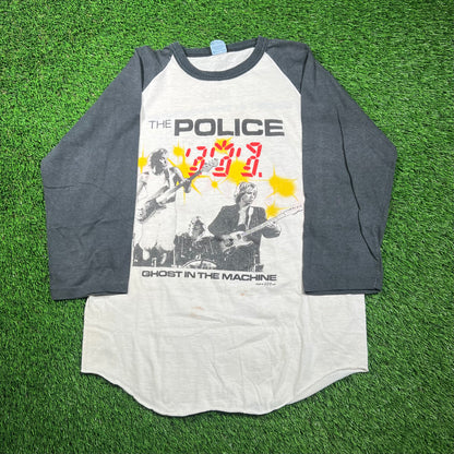 1982 The Police "Ghost in The Machine" Tour Raglan White Longsleeve Size Large USED v18664