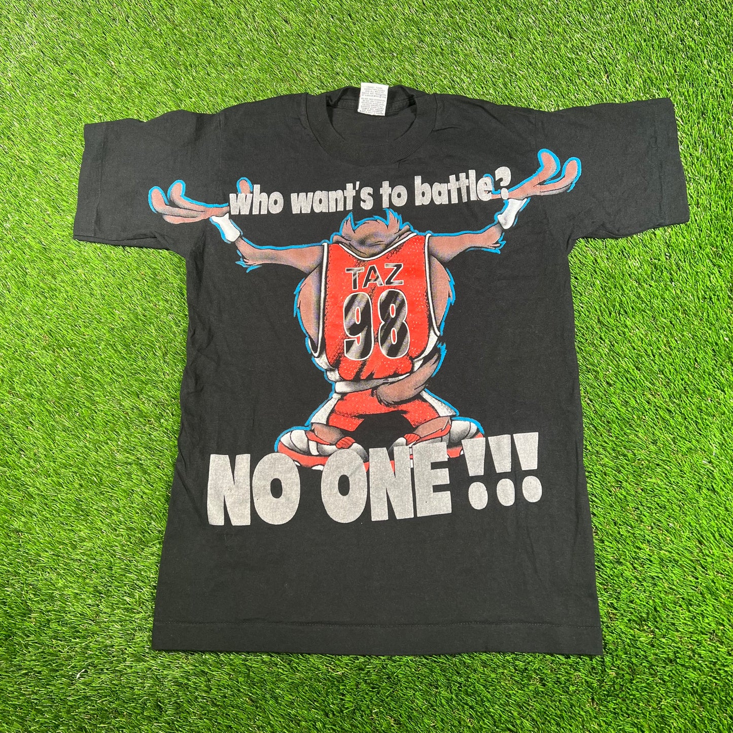 1990s Taz Who Wants to Battle Black Tee Size Kids XL USED v17748