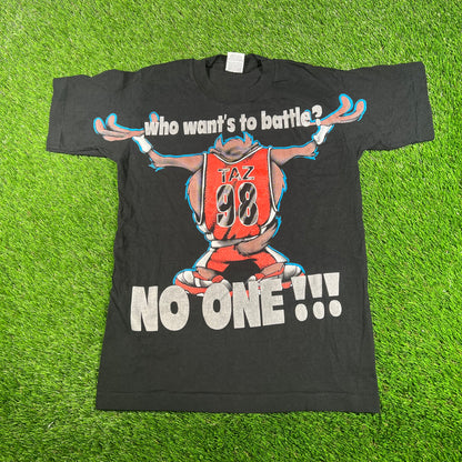 1990s Taz Who Wants to Battle Black Tee Size Kids XL USED v17748