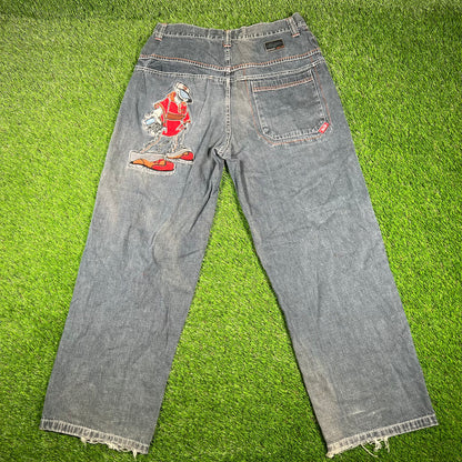 Y2K Paco Sports Embroidered Patched Grey Jean Size 34x32 USED v17021