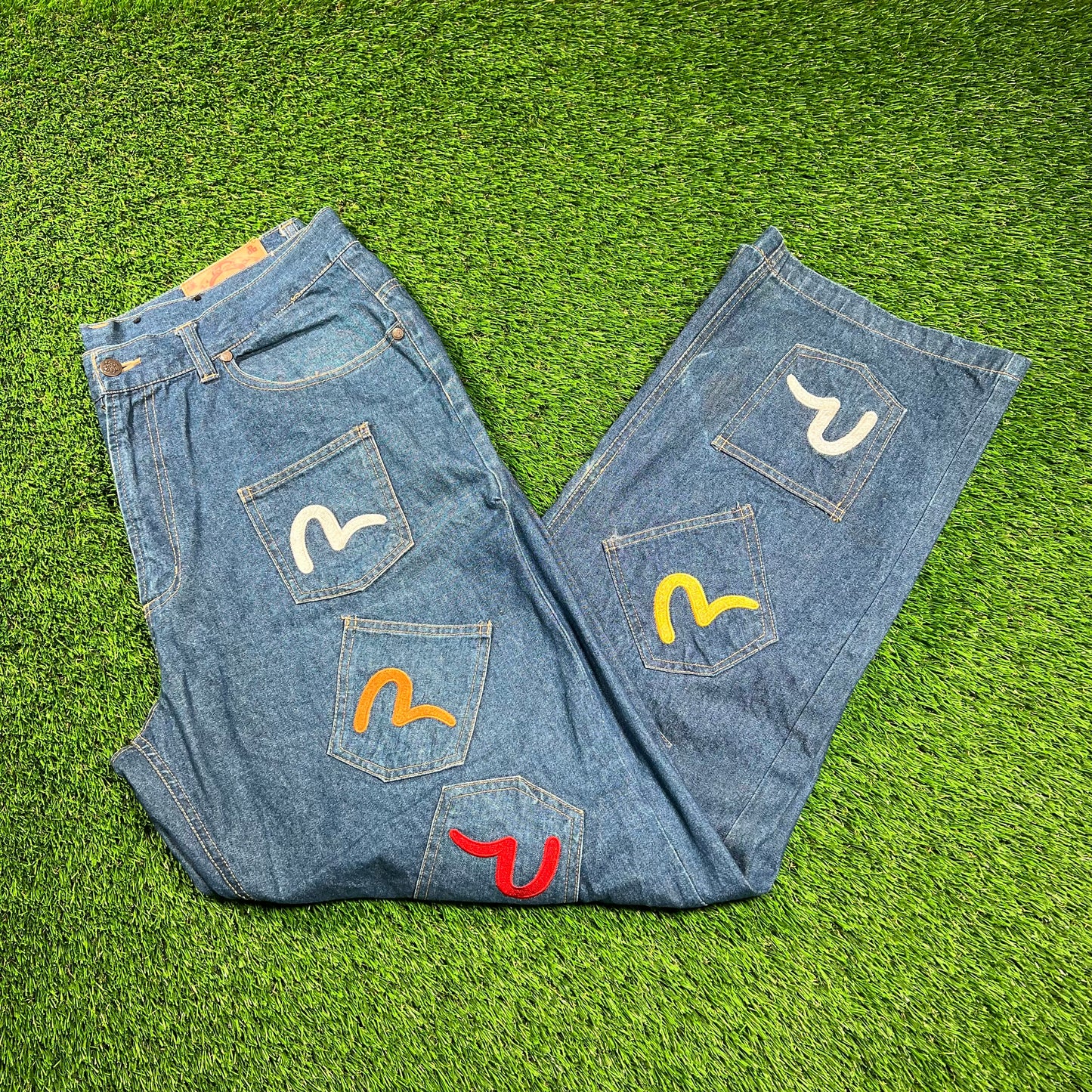 Y2K Evisu 25 Pocket Blue Jeans Size 38 USED x16279