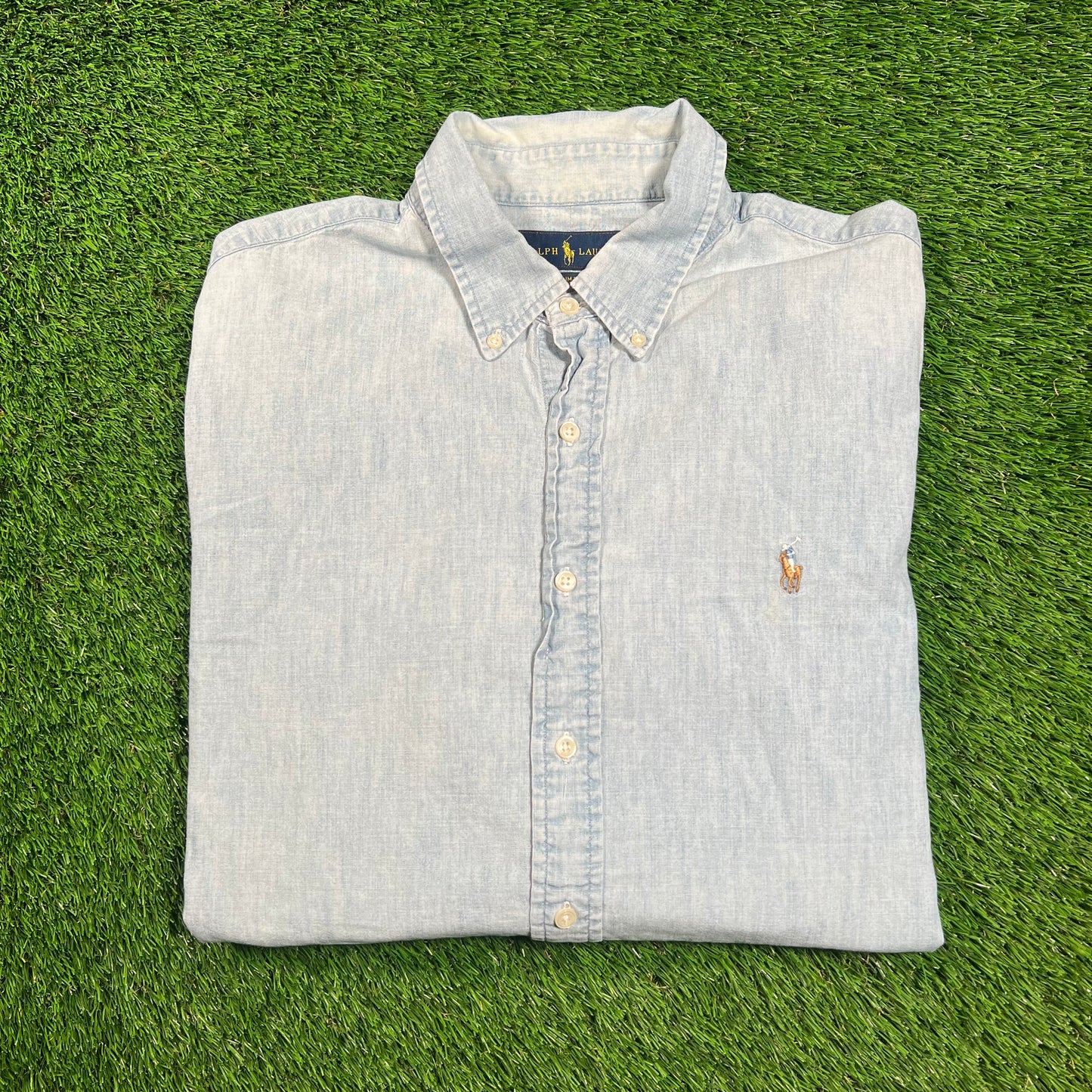 Polo Ralph lauren Light Blue Denim Button Down Shirt Size XL USED v18404