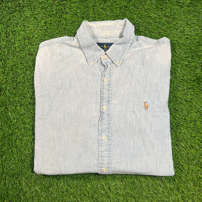 Polo Ralph lauren Light Blue Denim Button Down Shirt Size XL USED v18404